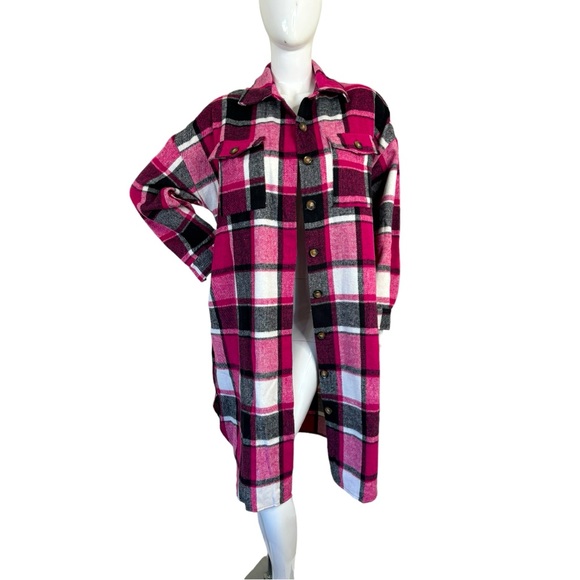 Miss Sparkling boutique shacket flannel long jacket fuchsia pink Barbie chic L - Picture 6 of 14